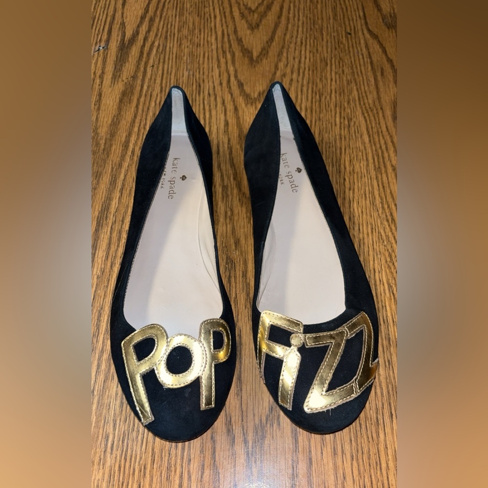 Kate Spade Black “Pop Fizz” suede flat size 9